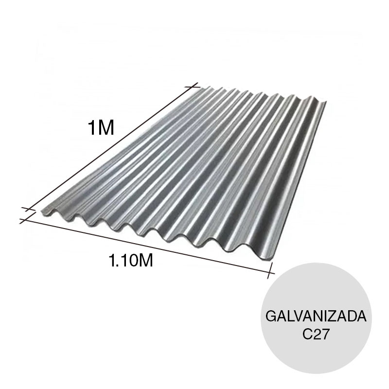 ternium-sin-27galv-01000_1 Chapa Sinusoidal Acanalada Galvanizada Techos C27 1m x 1.1m x 0.4mm - Imagen 1
